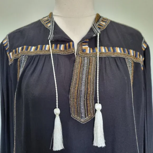 Isabel Marant Etoile Cabella Black Embroidered Peasant Blouse Size 36 - Picture 6 of 10